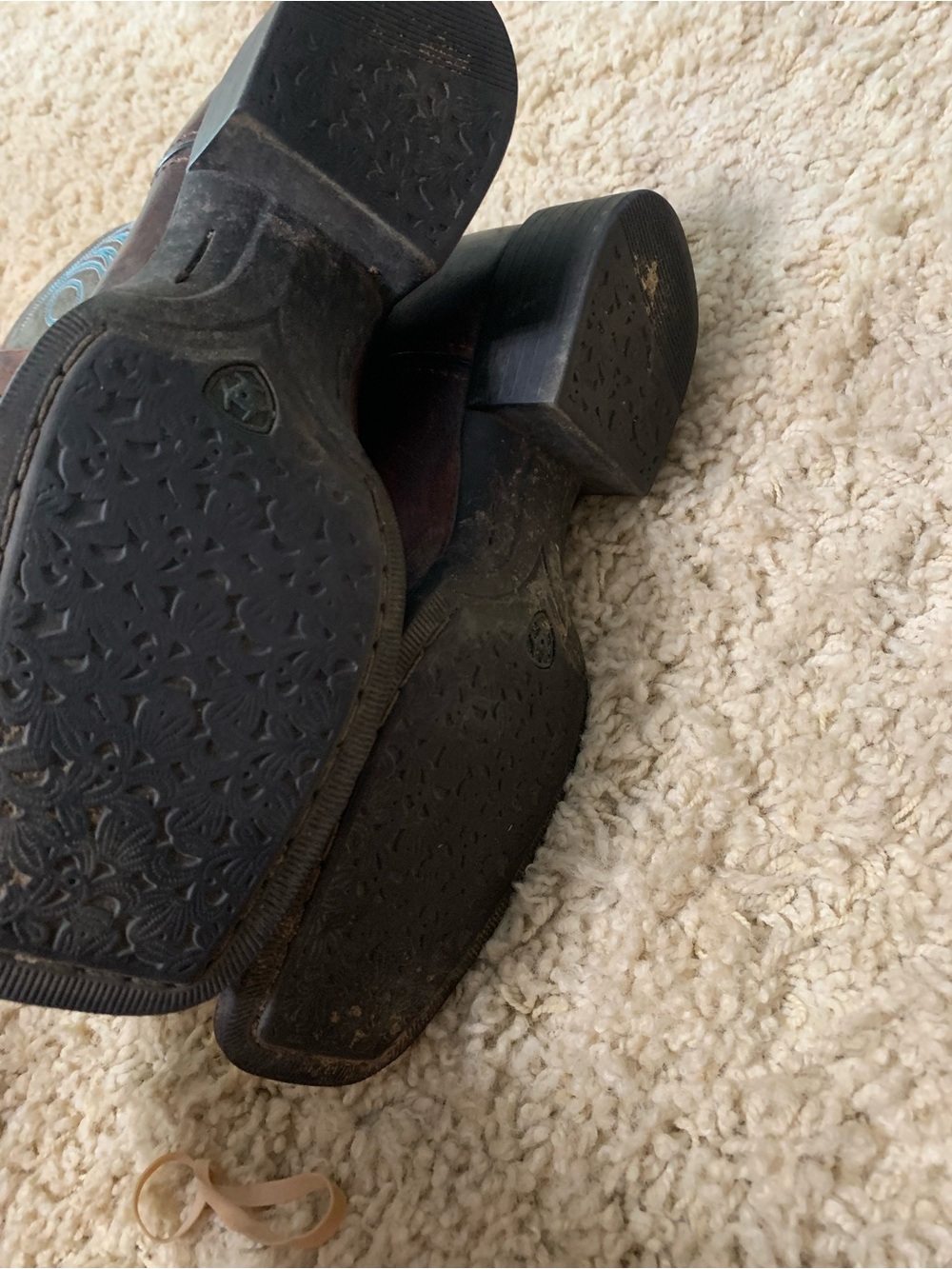 Ariat Brown Leather Western Boots with Turquoise Stitching - Picture 5 of 7